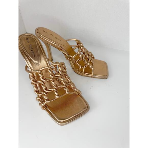 DEE OCLEPPO Belize Metallic Gold Copper Caged Mule Sandals In SZ US  9.5 - Picture 4 of 8